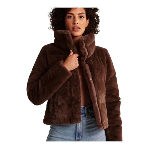 Abercrombie & Fitch Faux Fur Mini Puffer Size Large Cropped Statement Coat - Picture 1 of 10